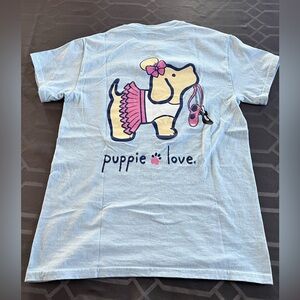 Puppie Love Dance Pup Women’s Blue Small Cotton Tee